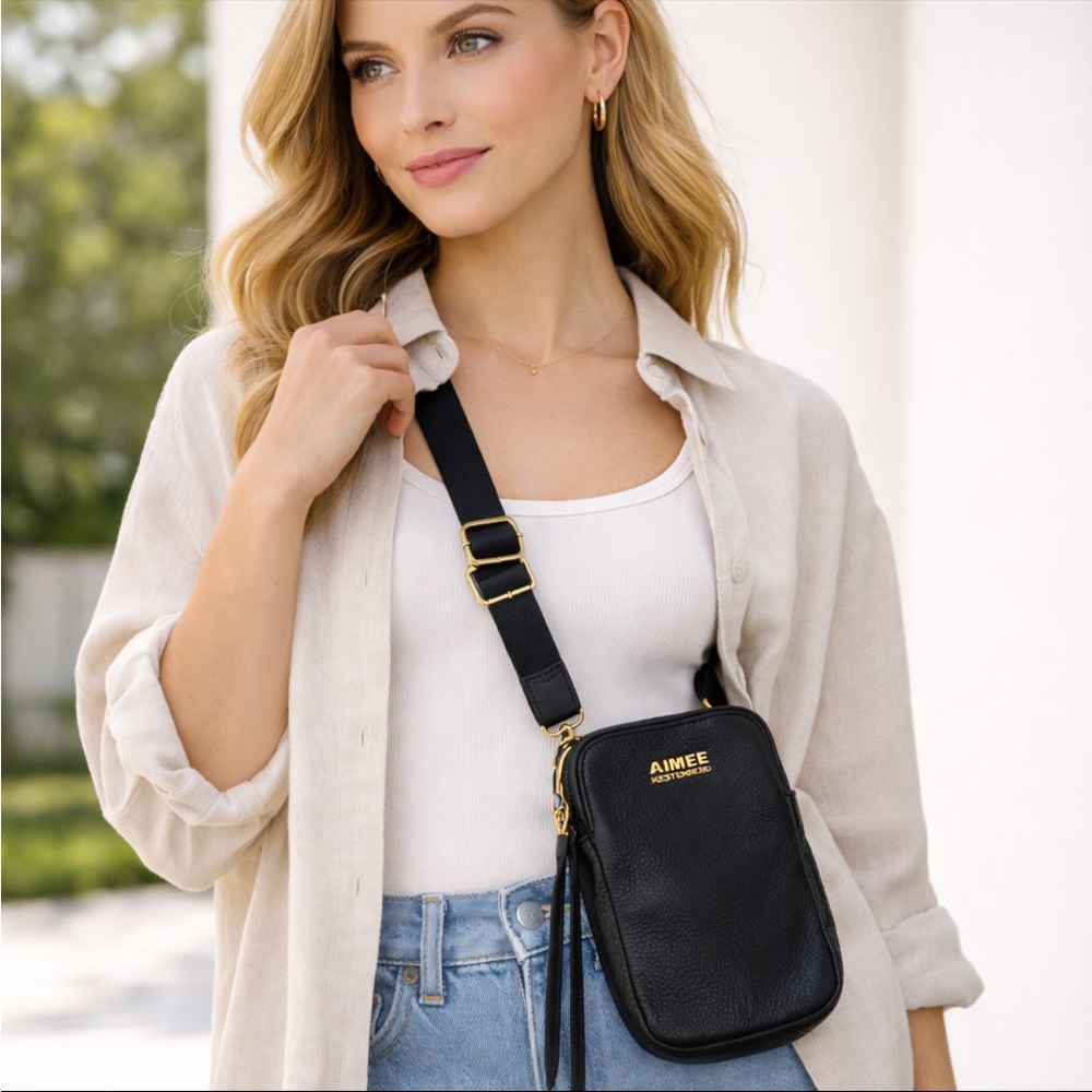 Aimee Kestenberg Black Leather Crossbody Bag | Phone Bag
